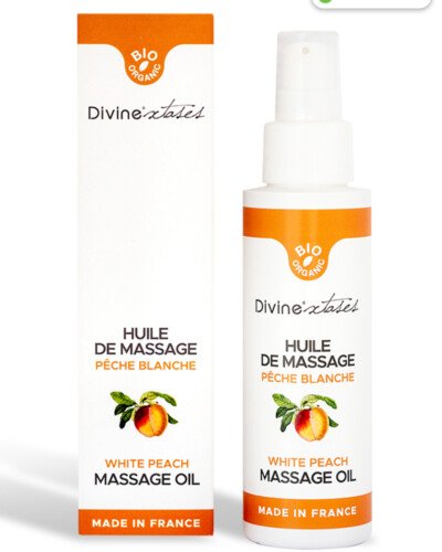 Huile de massage gourmande BIO pêche blanche