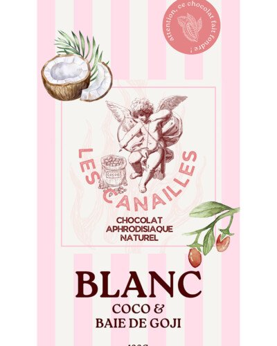 Chocolat blanc coco et baie de goji - Tablette 100g - Les canailles